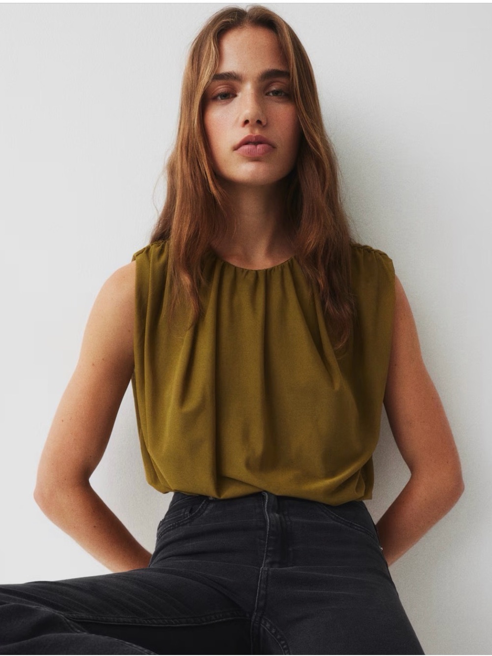 H&M draped, mesh, top olive large